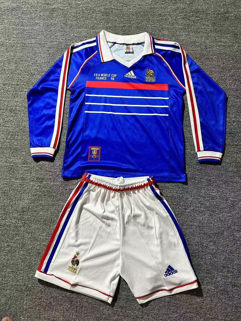 1998 France Home Long Sleeve Retro Kids Jersey