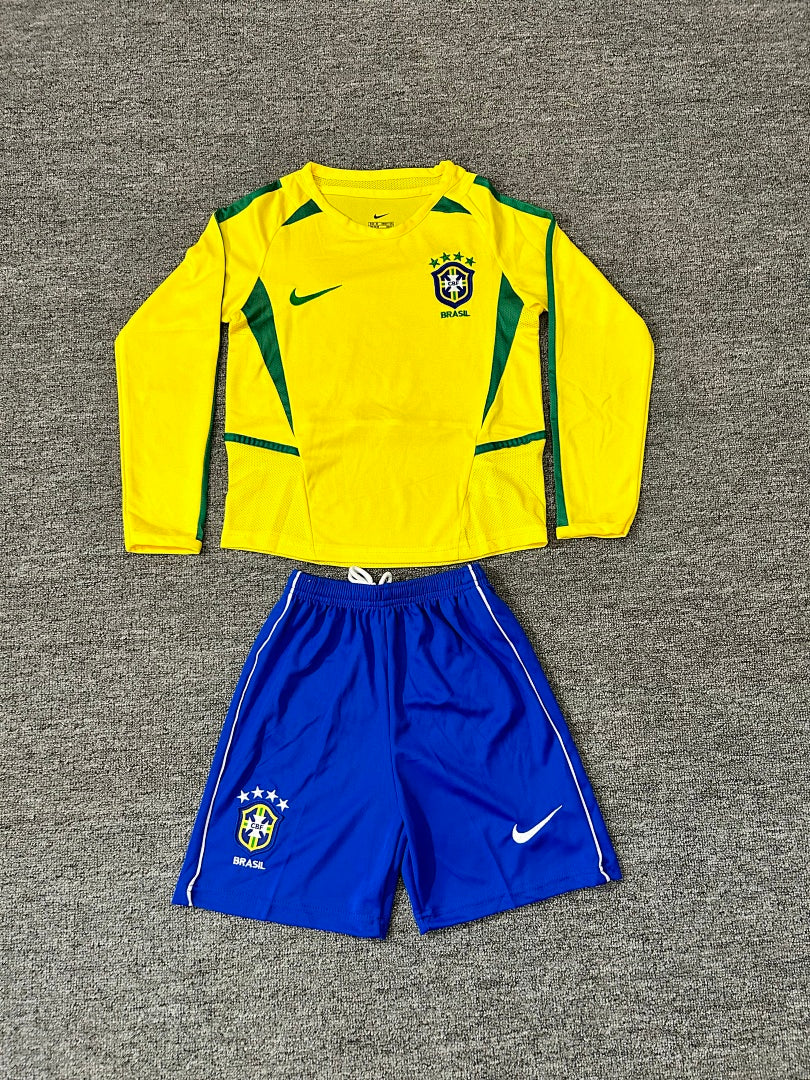 2002 Brazil Home Long Sleeve Retro Kids Jersey