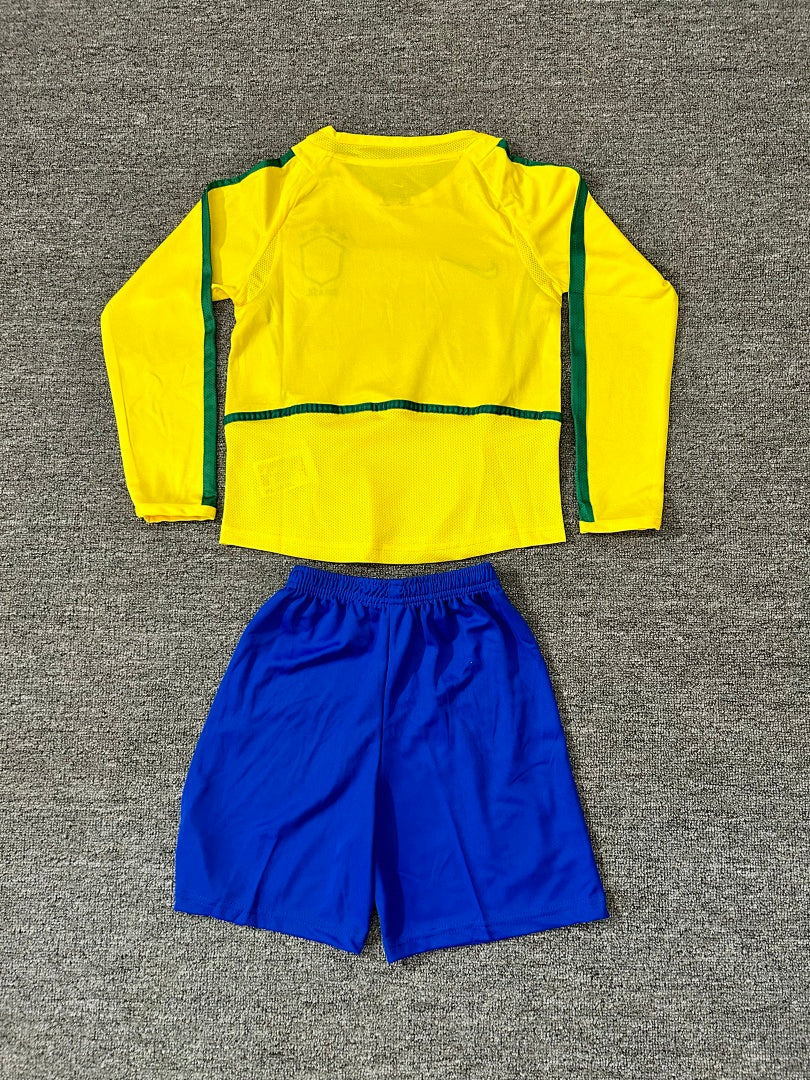 2002 Brazil Home Long Sleeve Retro Kids Jersey