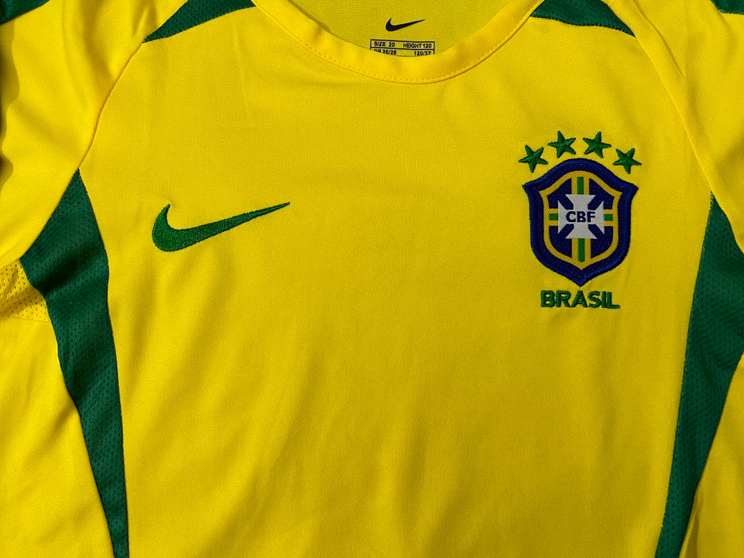 2002 Brazil Home Long Sleeve Retro Kids Jersey