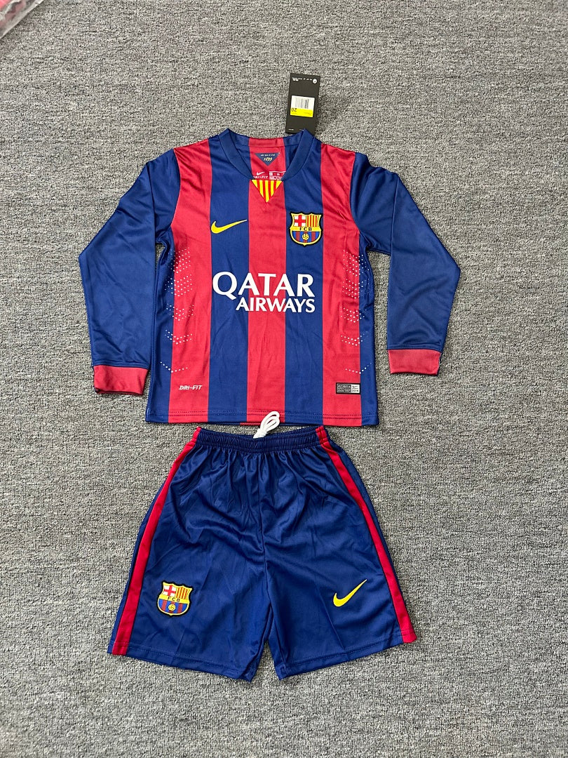 14/15 Barcelona Home Long Sleeve Retro Kids Jersey