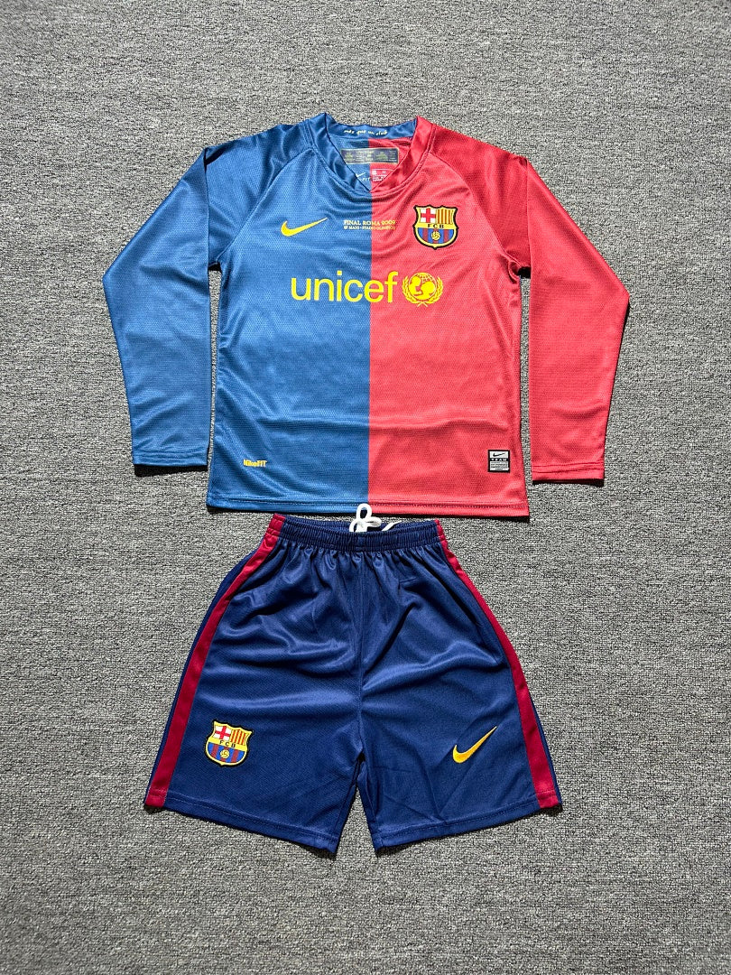 08/09 Barcelona Home Long Sleeve Retro Kids Jersey