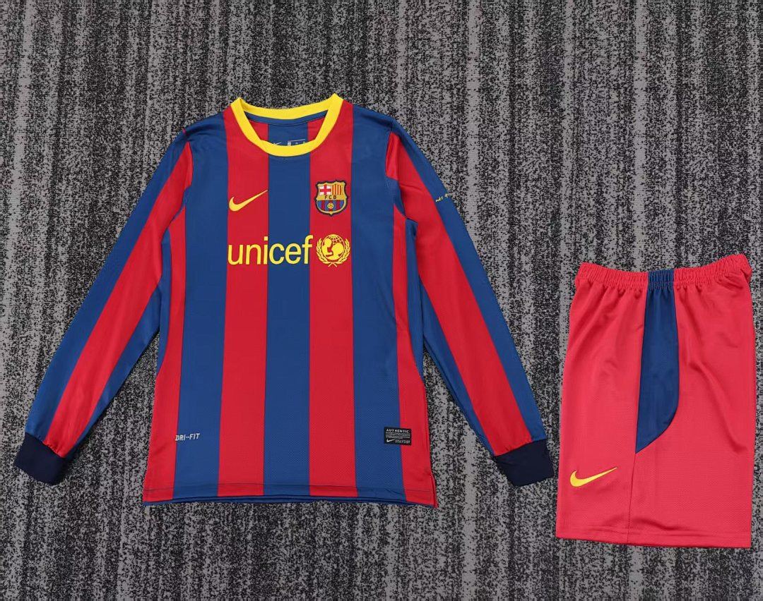 10/11 Barcelona Home Long Sleeve Retro Kids Jersey