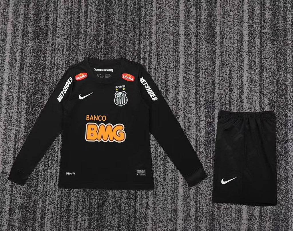 2013 Santos Black Special Long Sleeve Retro Kids Jersey