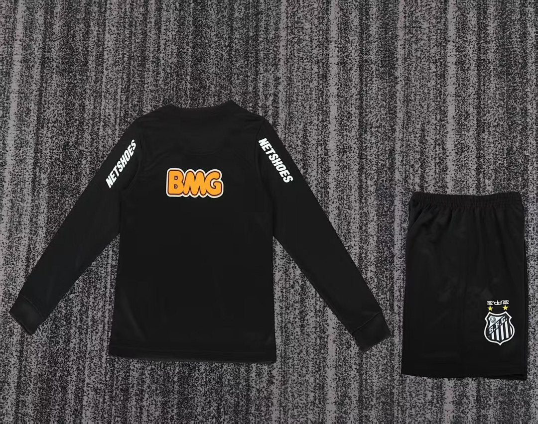 2013 Santos Black Special Long Sleeve Retro Kids Jersey