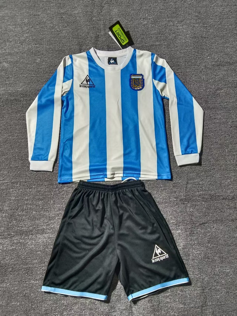 1998 Argentina Home Long Sleeve Retro Kids Jersey