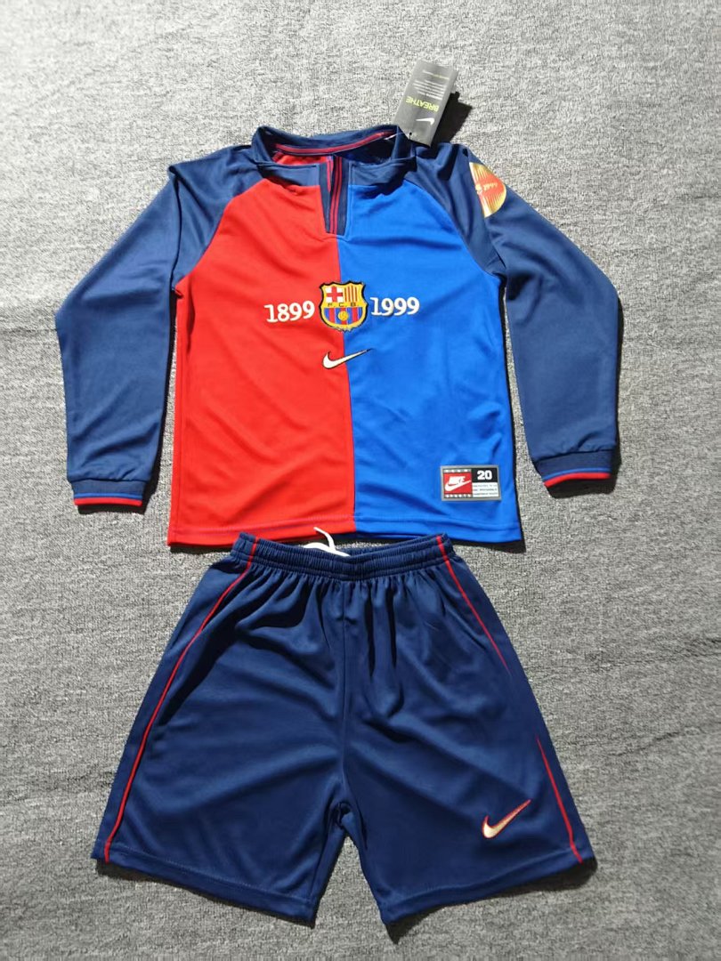 1899/1999 Barcelona Home Centenary Long Sleeve Retro Kids Jersey