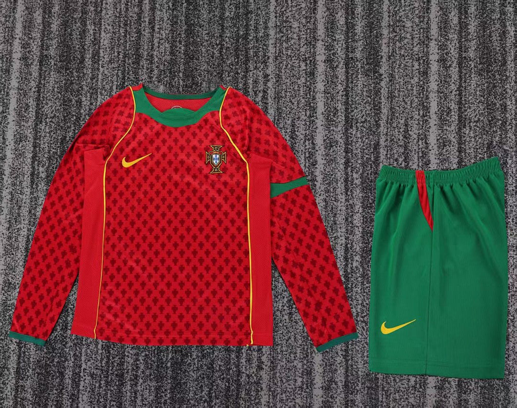 2004 Portugal Home Long Sleeve Retro Kids Jersey