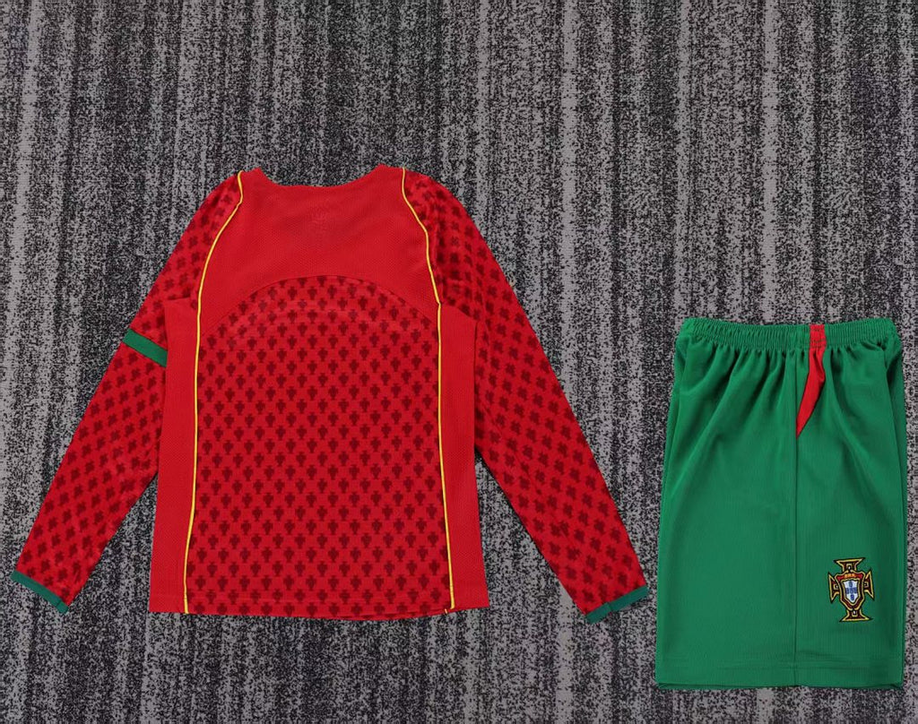 2004 Portugal Home Long Sleeve Retro Kids Jersey