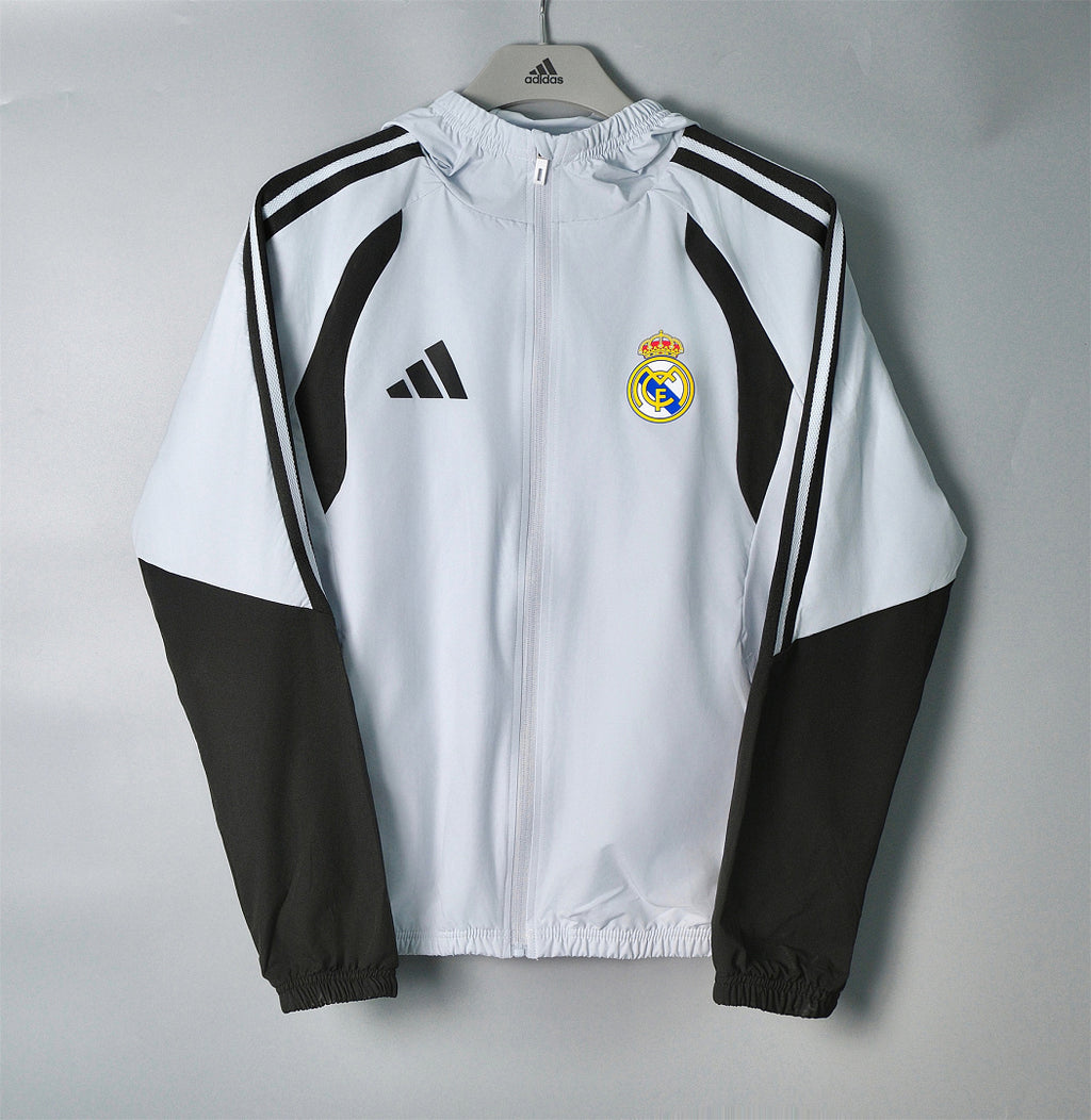 26/27 Real Madrid White & Black Hooded Windbreaker