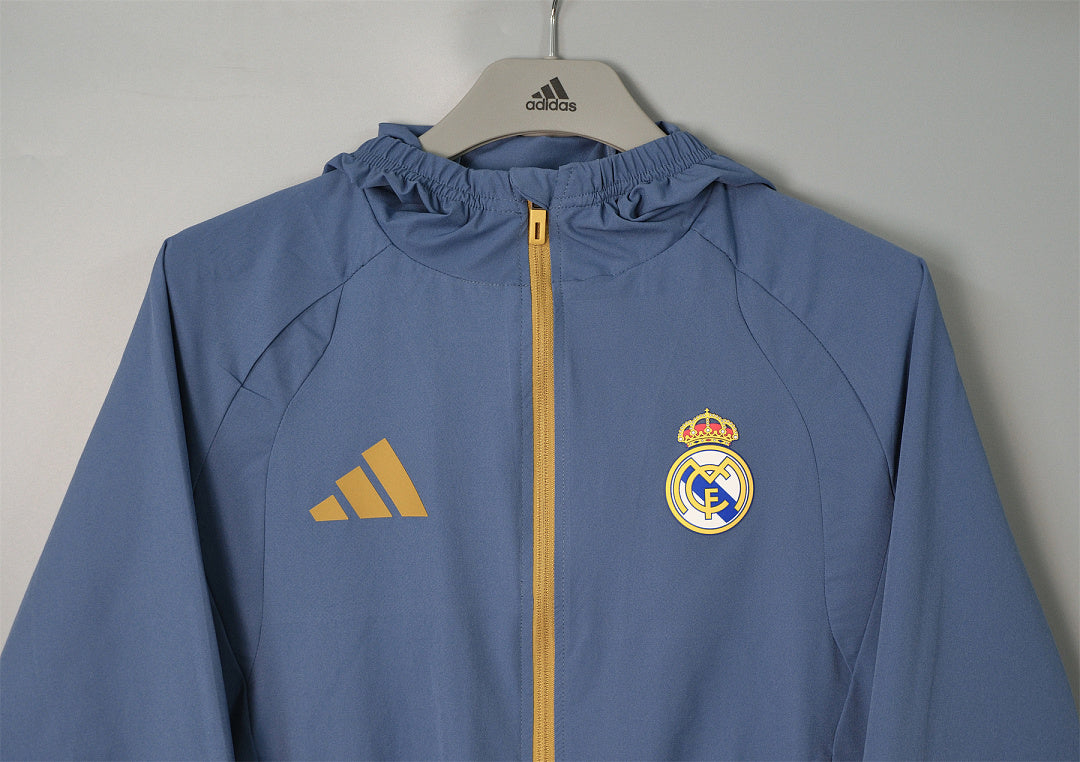 26/27 Real Madrid Slate Blue Hooded Windbreaker
