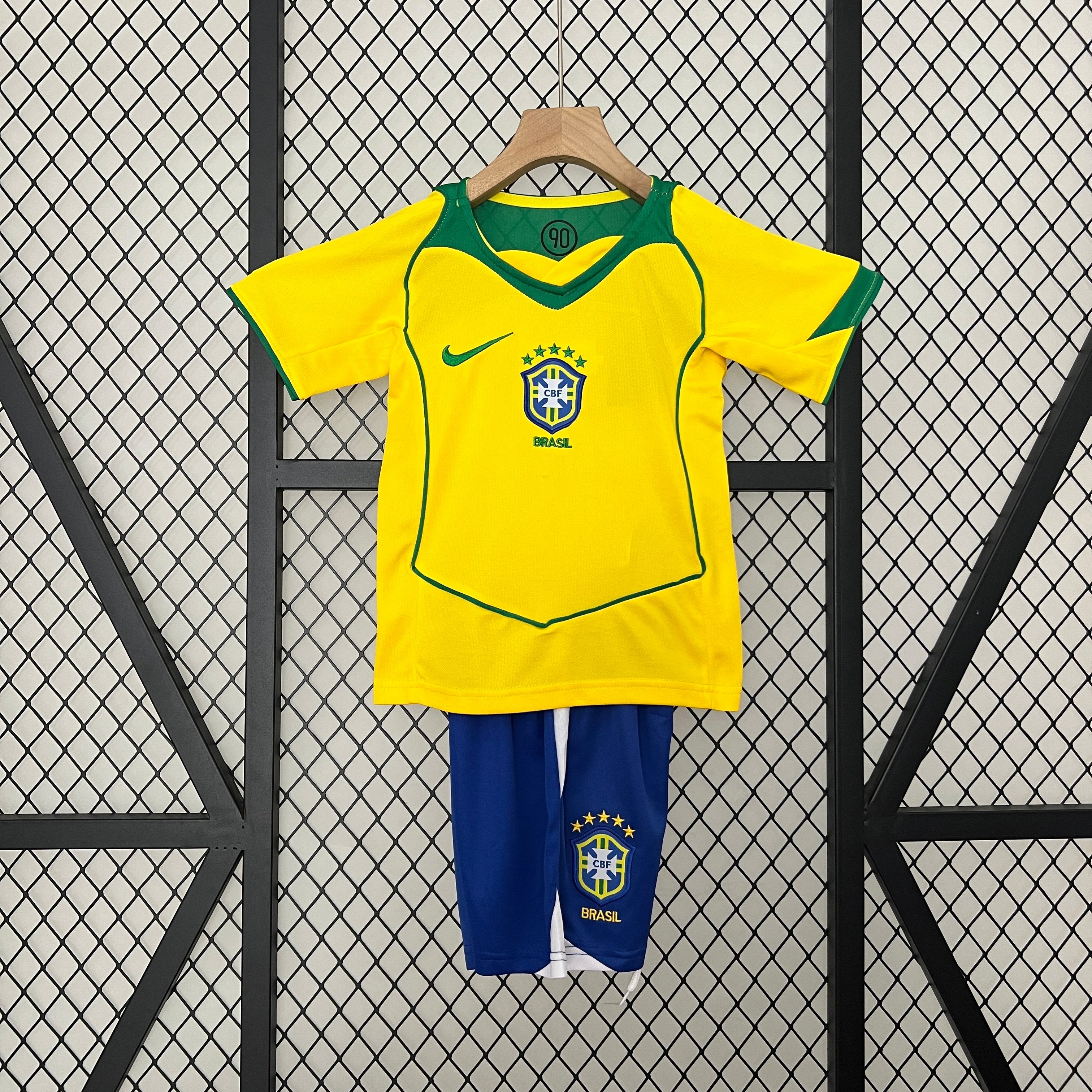 2004 Brazil Home Retro Kids Jersey