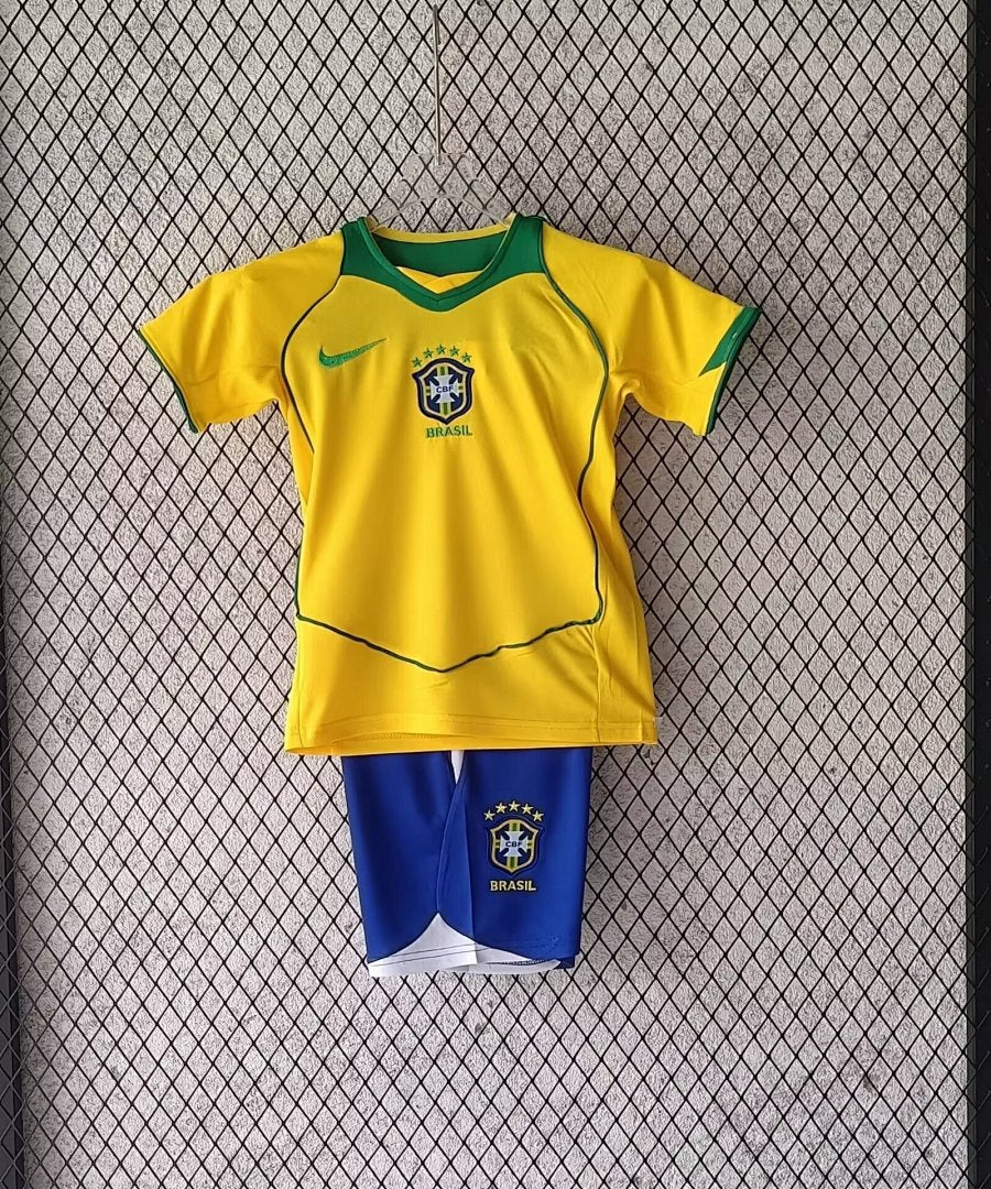 2004 Brazil Home Retro Kids Jersey