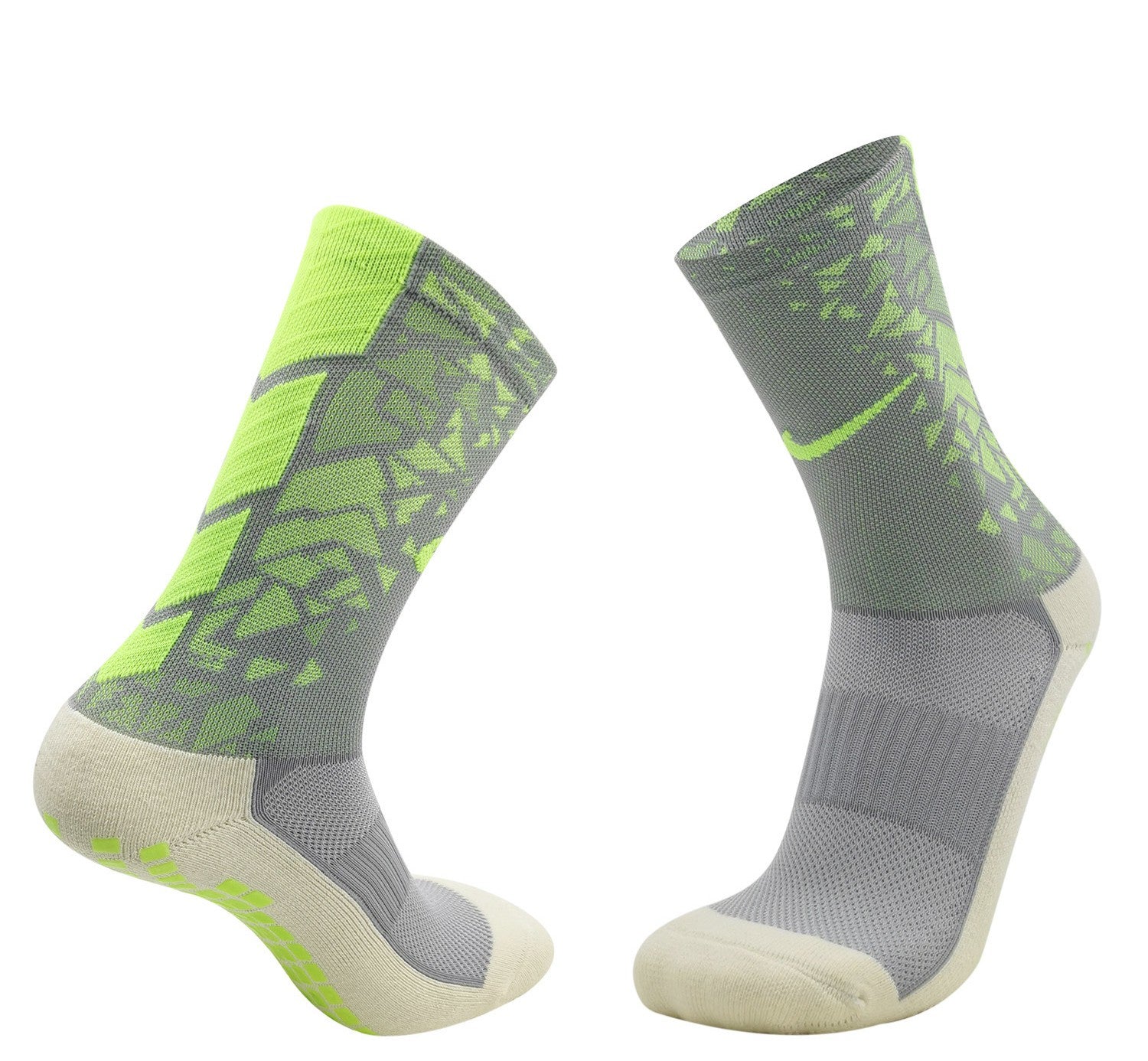 Short Grip Socks - Gray & Lime Green
