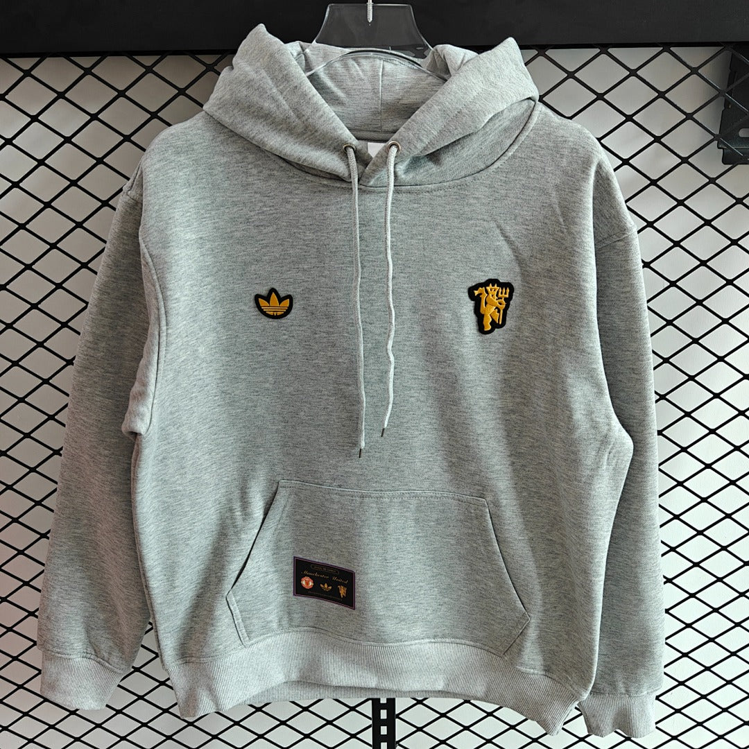 Manchester United Red Devil Retro Hoodie - Grey