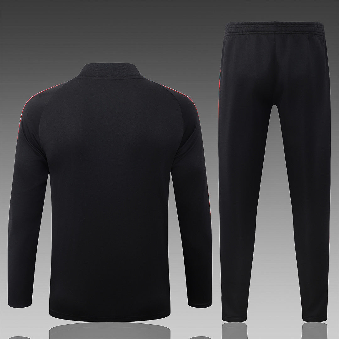 26/27 Manchester United Black & Red Stripe Tracksuit - Quarter Zip