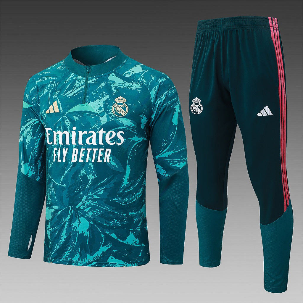 26/27 Real Madrid Dark Green Print Tracksuit - Quarter Zip