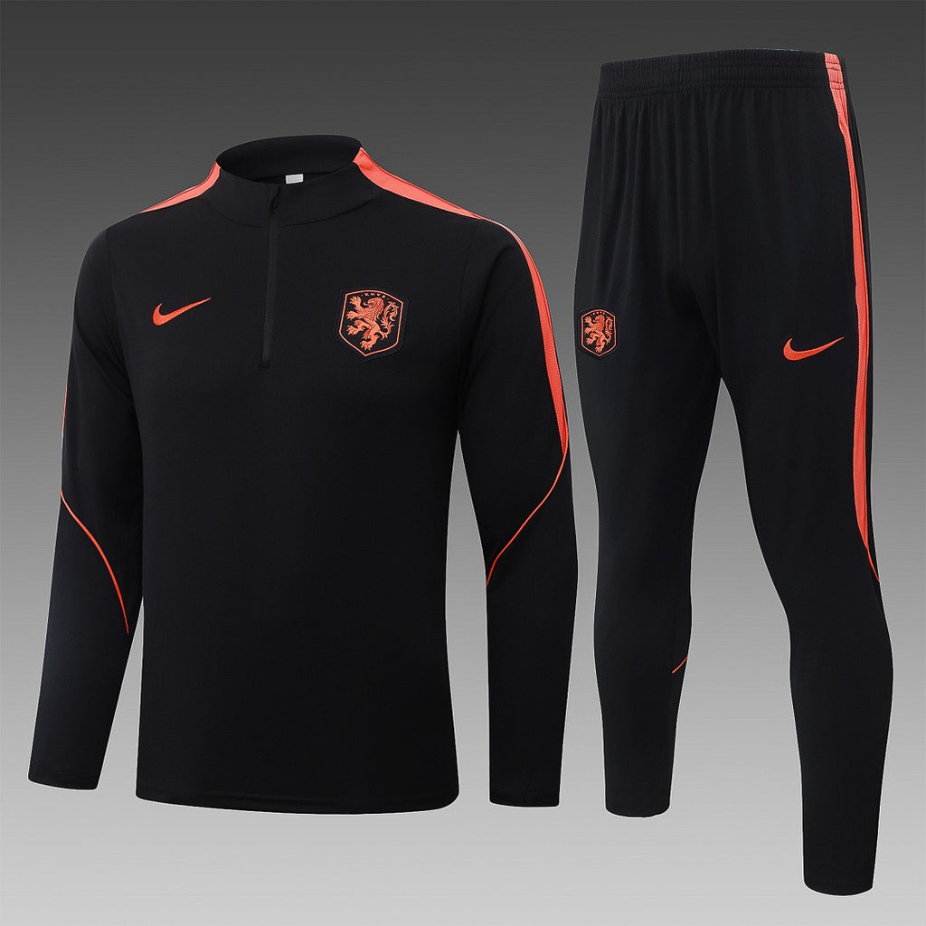 26/27 Netherlands Black Tracksuit - Quarter Zip