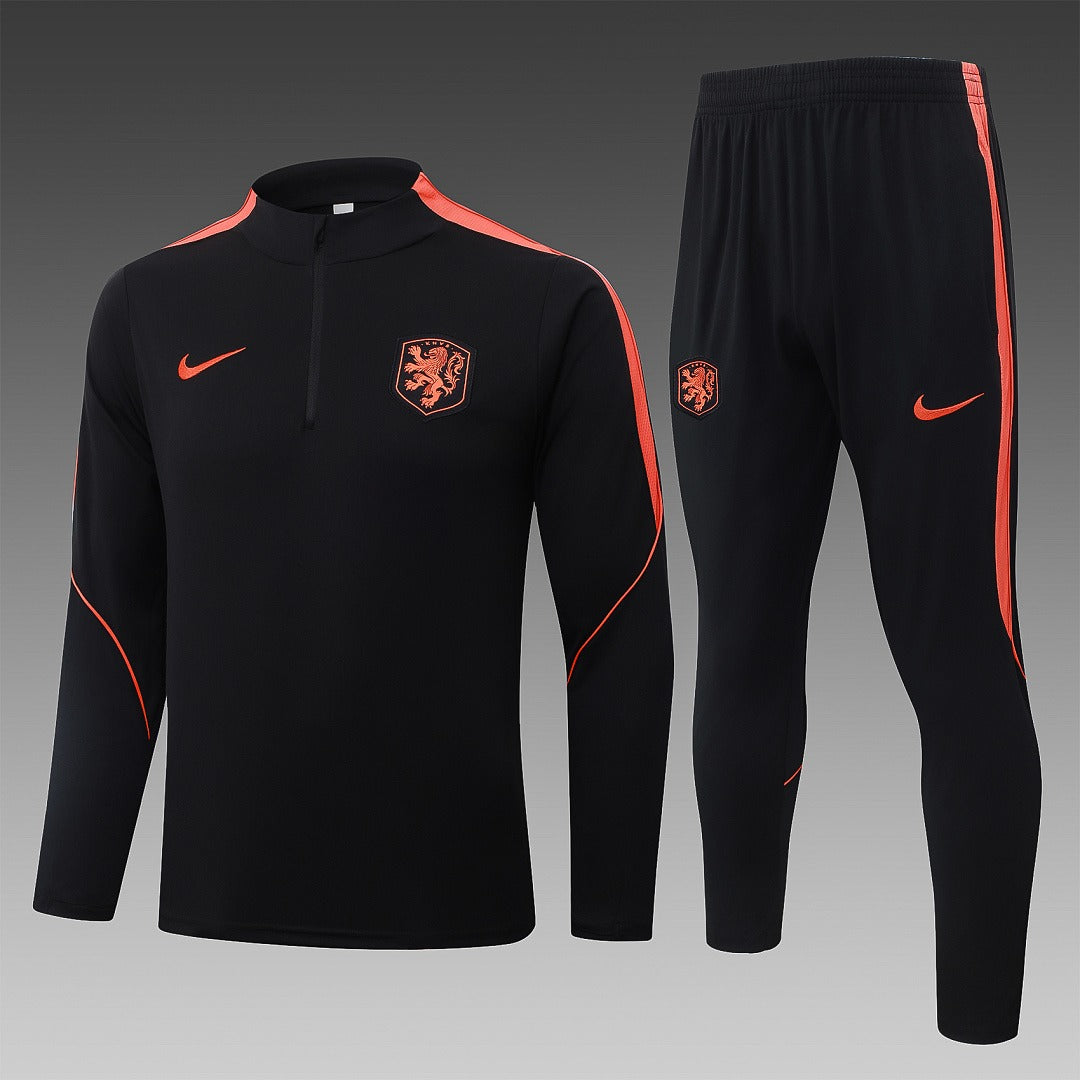 26/27 Netherlands Black Tracksuit - Quarter Zip