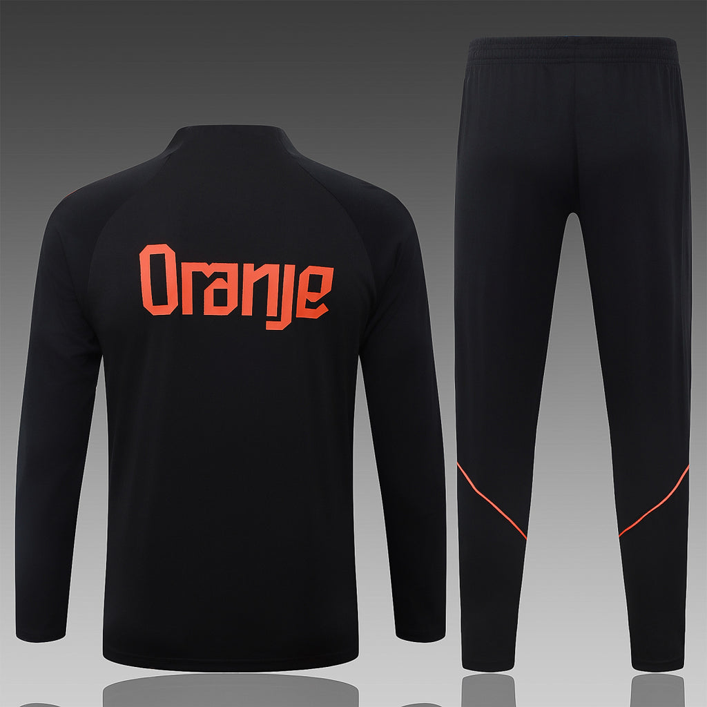 26/27 Netherlands Black Tracksuit - Quarter Zip