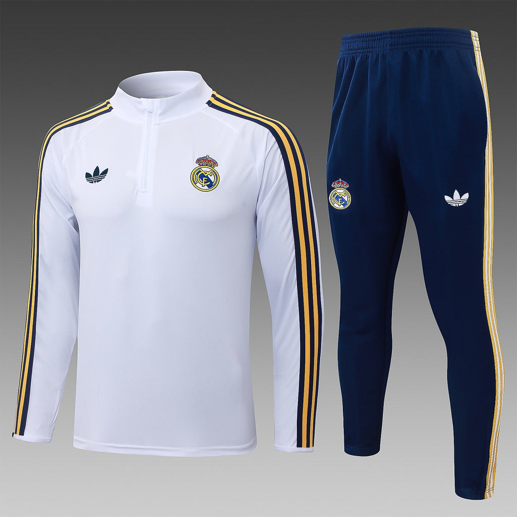 26/27 Real Madrid White & Gold Tracksuit - Quarter Zip