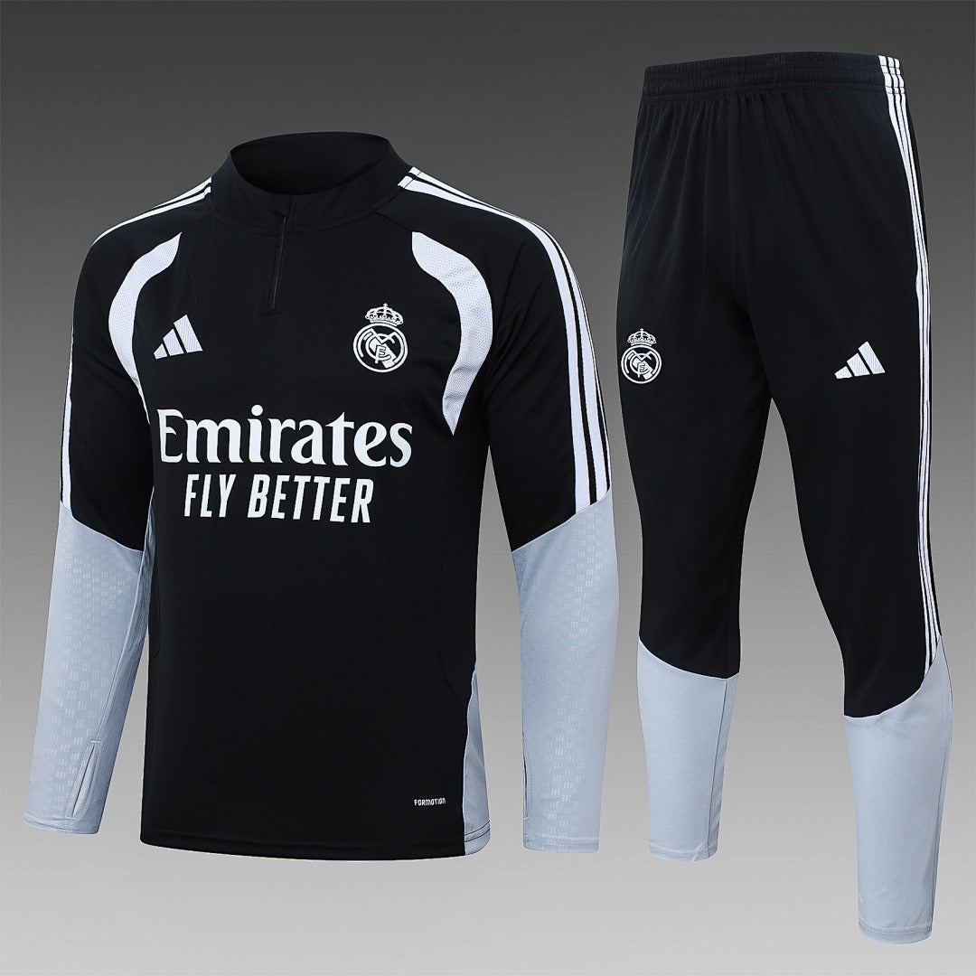 26/27 Real Madrid Black Tracksuit - Quarter Zip