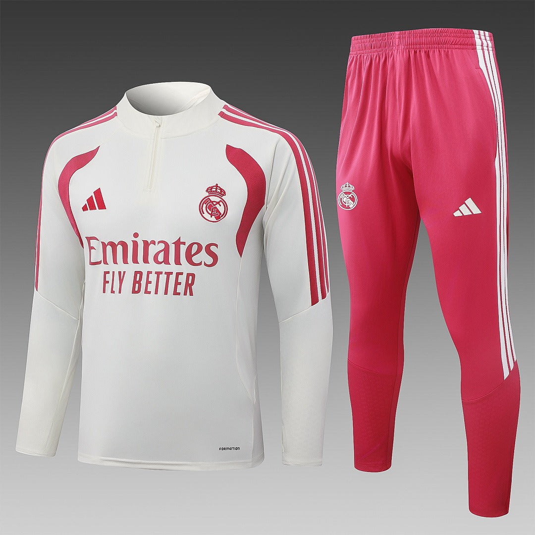 26/27 Real Madrid Cream Tracksuit - Quarter Zip
